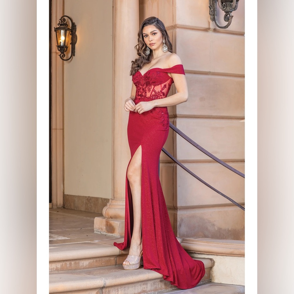Elegant Red Off-Shoulder Evening Gown